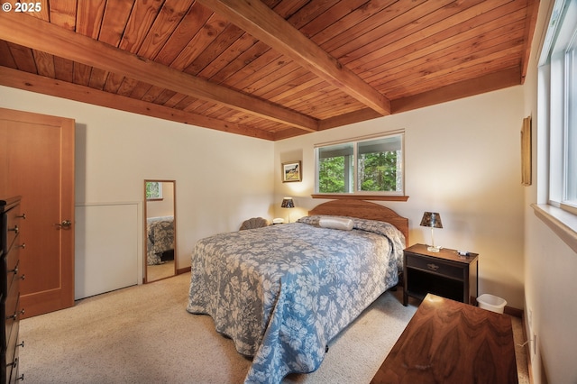 231 E Dunoon Pl, Shelton, WA 98584 - carpeted bedroom with wood ceiling and beam ceiling