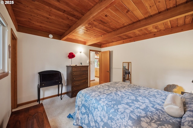 231 E Dunoon Pl, Shelton, WA 98584 - bedroom with beamed ceiling, carpet floors, wood ceiling, and baseboards