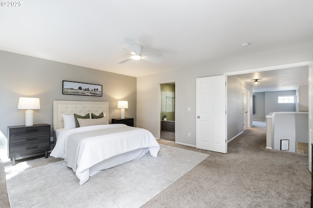 bedroom featuring baseboards, a ceiling fan, and carpet flooring