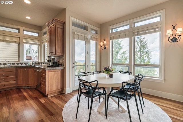 2640 NW Birkendene St, Portland, OR 97229 - dining space featuring healthy amount of natural light, baseboards, dark wood finished floors, and recessed lighting