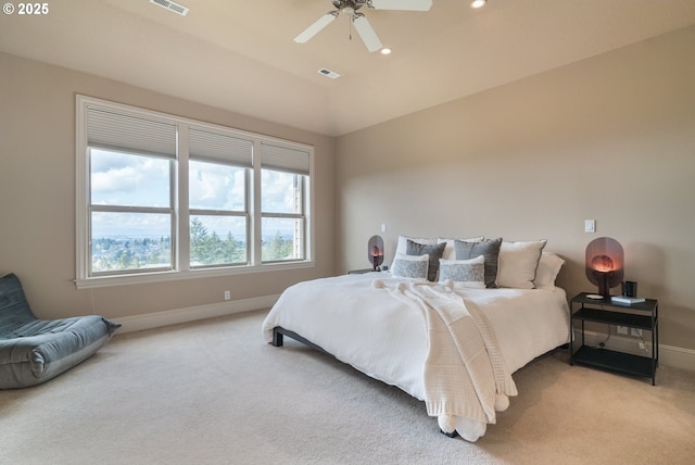 2640 NW Birkendene St, Portland, OR 97229 - carpeted bedroom featuring baseboards, recessed lighting, ceiling fan, and vaulted ceiling