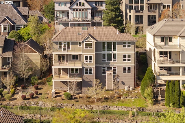 birds eye view of property with a residential view