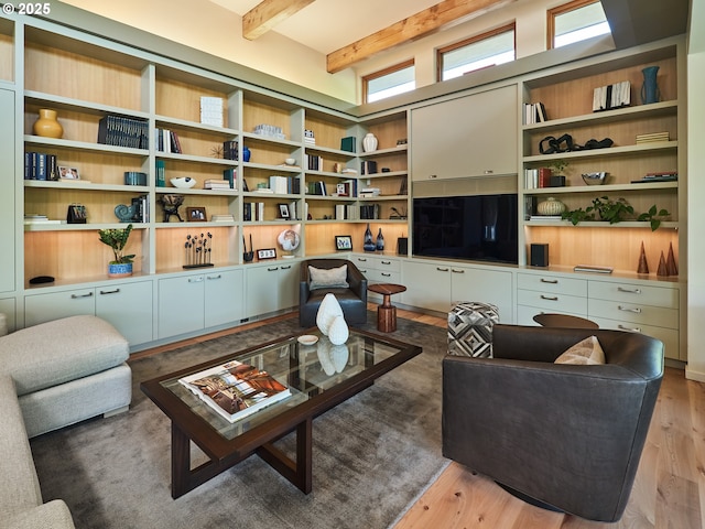 448 NW Skyline Blvd, Portland, OR 97229 - sitting room featuring beamed ceiling and light wood-type flooring