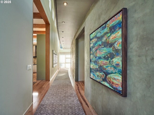 448 NW Skyline Blvd, Portland, OR 97229 - hallway with wood finished floors and recessed lighting