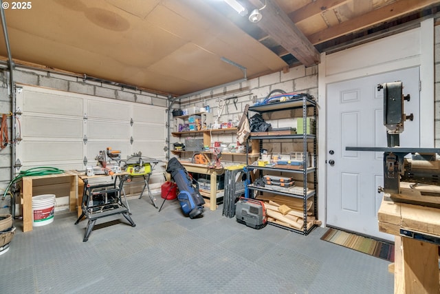 garage featuring a workshop area