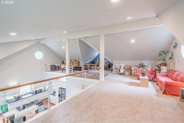 895 Pine Forest Dr, Eugene, OR 97405 - game room with lofted ceiling, carpet floors, and recessed lighting