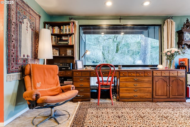 view of carpeted home office