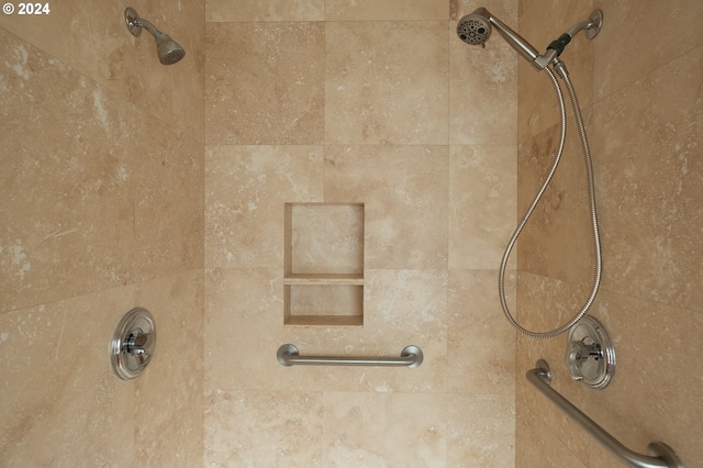 interior details featuring a tile shower