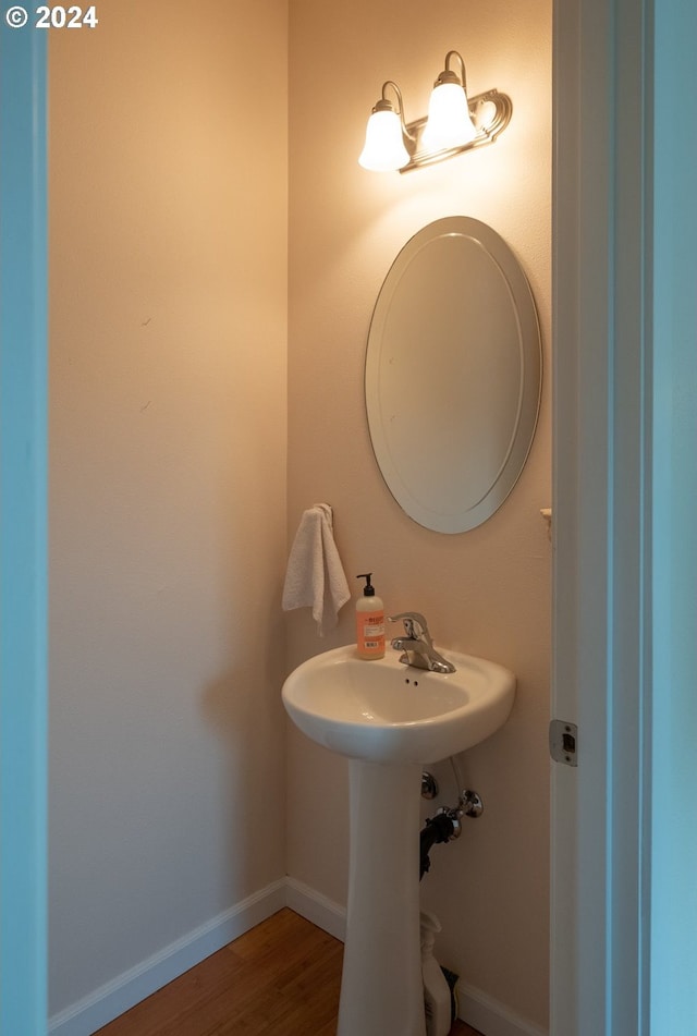 bathroom with hardwood / wood-style floors