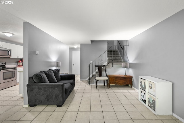 living room featuring light tile patterned floors