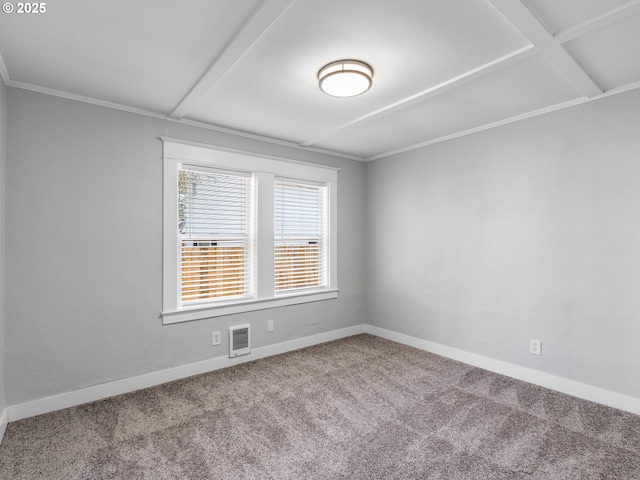 carpeted spare room with ornamental molding