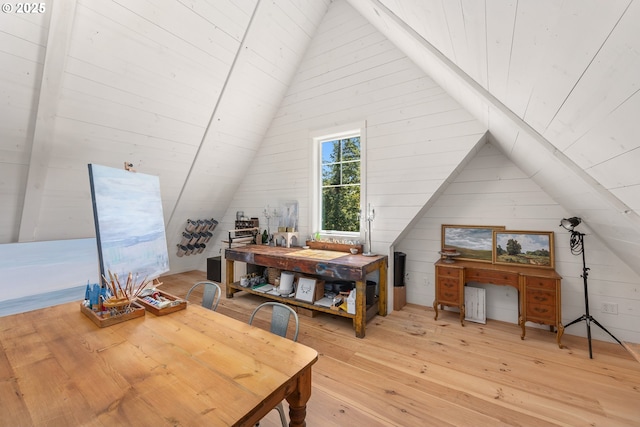 additional living space with lofted ceiling, hardwood / wood-style floors, and wood ceiling