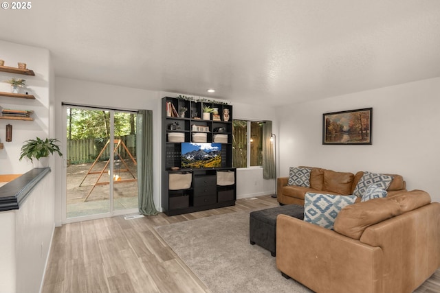living room featuring baseboards and wood finished floors