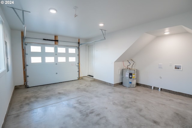 garage featuring water heater