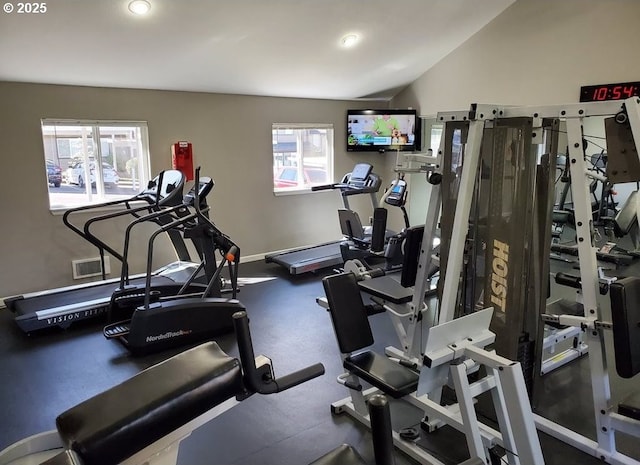 9455 SW 146th Ter Unit D 2, Beaverton, OR 97007 - workout area featuring vaulted ceiling and baseboards