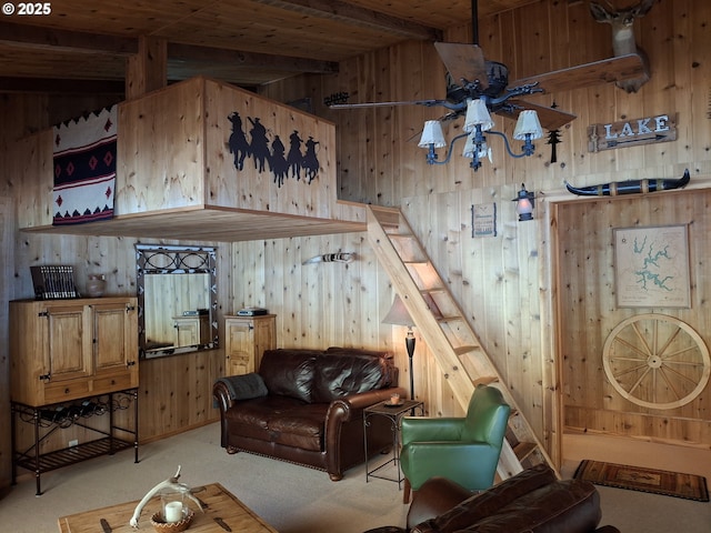 747 N Tenmile, Lakeside, OR 97449 - living area featuring wood walls and light colored carpet