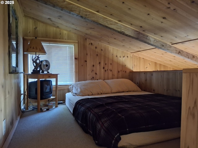 747 N Tenmile, Lakeside, OR 97449 - carpeted bedroom with vaulted ceiling and wooden walls
