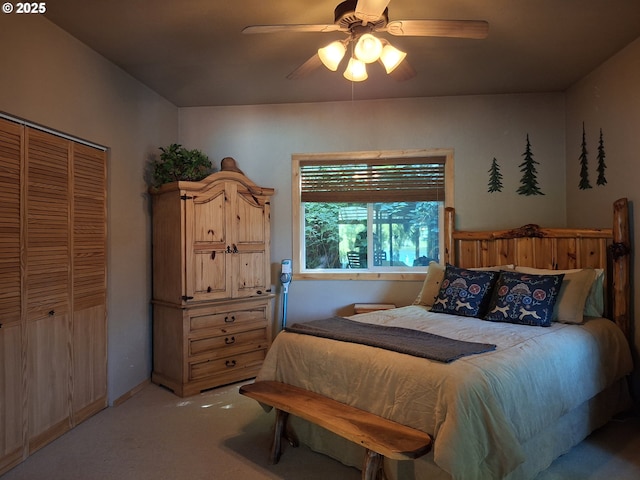 747 N Tenmile, Lakeside, OR 97449 - bedroom with light carpet, a closet, and a ceiling fan