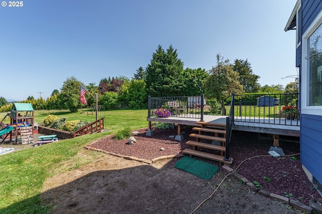 30174 SE Waybill Rd, Boring, OR 97009 - view of grassy yard with a deck and a playground