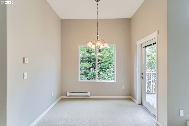 14700 SW Sandhill Loop Unit 204, Beaverton, OR 97007 - unfurnished room with a baseboard radiator, a chandelier, light colored carpet, and baseboards