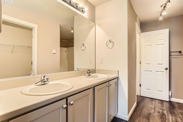 14700 SW Sandhill Loop Unit 204, Beaverton, OR 97007 - full bathroom with wood finished floors, double vanity, baseboards, a shower, and a spacious closet