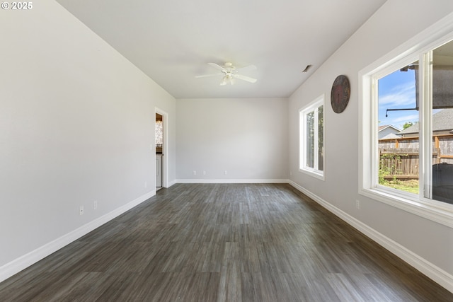 227 Hauser Ct, Molalla, OR 97038 - empty room featuring ceiling fan, baseboards, and dark wood finished floors