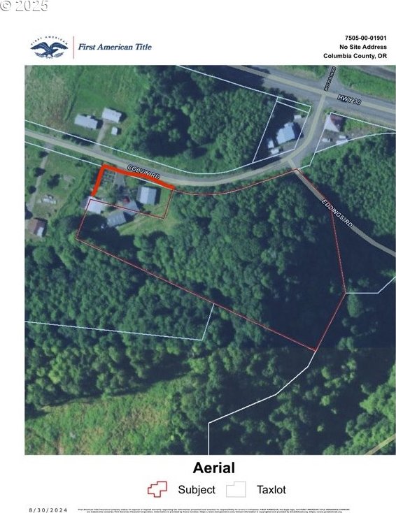 11754 Colvin Rd, Clatskanie, OR 97016 - aerial overview of property's location with property parcel outlined