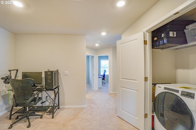 2804 N 3rd Way, Ridgefield, WA 98642 - washroom featuring washer / clothes dryer, carpet flooring, an office area, recessed lighting, and baseboards