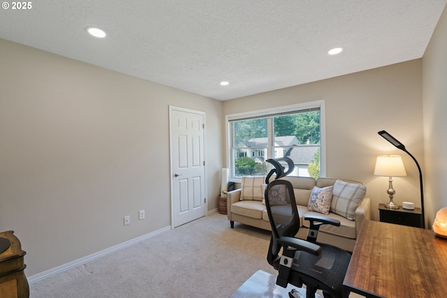 14230 Amberwood Cir, Lake Oswego, OR 97035 - carpeted home office with a textured ceiling, recessed lighting, and baseboards