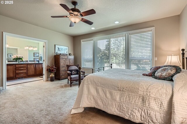 1114 S 6th Way, Ridgefield, WA 98642 - bedroom with light carpet, ceiling fan, recessed lighting, and a textured ceiling