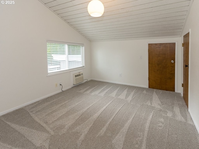 1339 NW 7th Ave, Camas, WA 98607 - spare room with light colored carpet, vaulted ceiling, wood ceiling, baseboards, and a wall unit AC