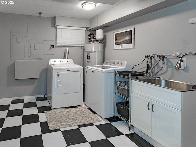 1339 NW 7th Ave, Camas, WA 98607 - laundry room featuring cabinet space, independent washer and dryer, tile patterned floors, and water heater