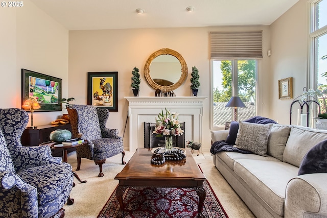 9122 NW Wood Rose Loop, Portland, OR 97229 - living room with carpet floors and a fireplace