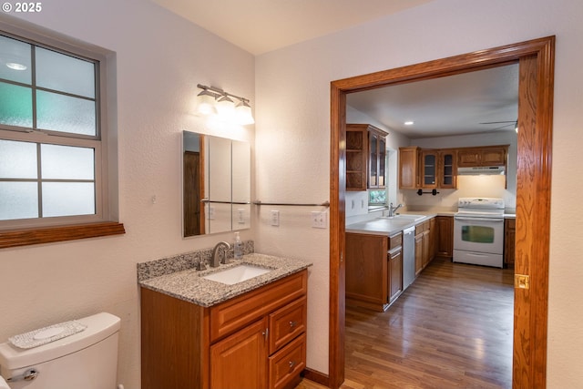 128 NW Woodrose Ct, Roseburg, OR 97471 - bathroom with wood finished floors, healthy amount of natural light, and vanity