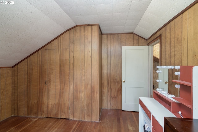 560 N 10th St, Coos Bay, OR 97420 - bonus room with vaulted ceiling, hardwood / wood-style flooring, and wood walls