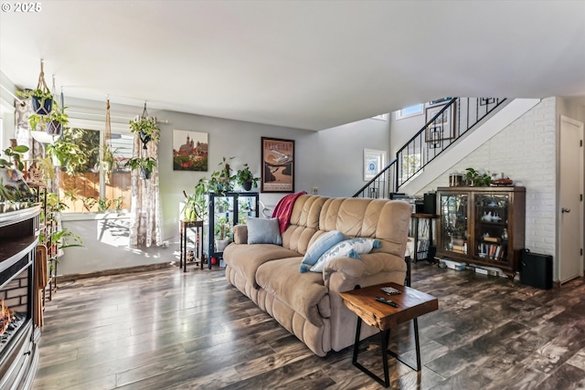 living room featuring dark hardwood / wood-style floors