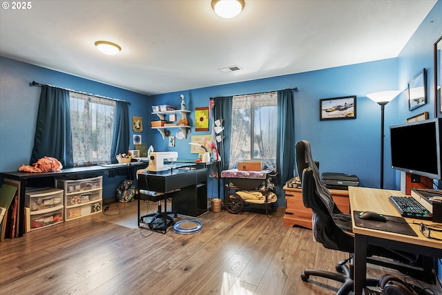 office area featuring hardwood / wood-style flooring and a healthy amount of sunlight