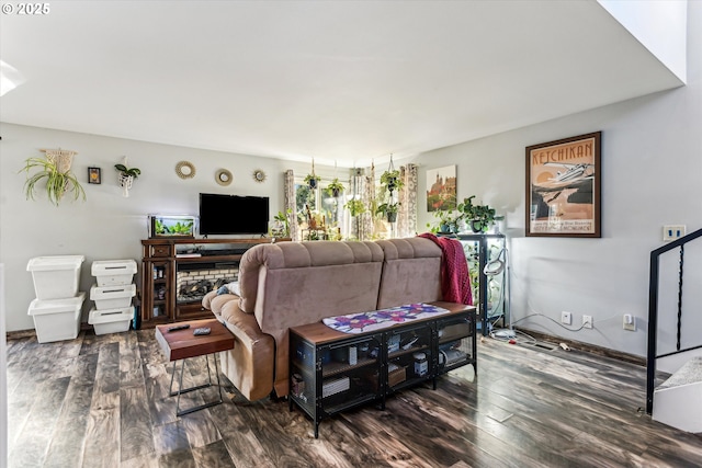 living room with dark hardwood / wood-style floors