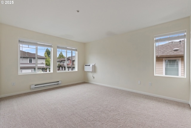 1874 NE 101st Ave Unit 202, Hillsboro, OR 97006 - spare room featuring baseboard heating, carpet flooring, baseboards, a pendent fire sprinkler, and a wall mounted AC