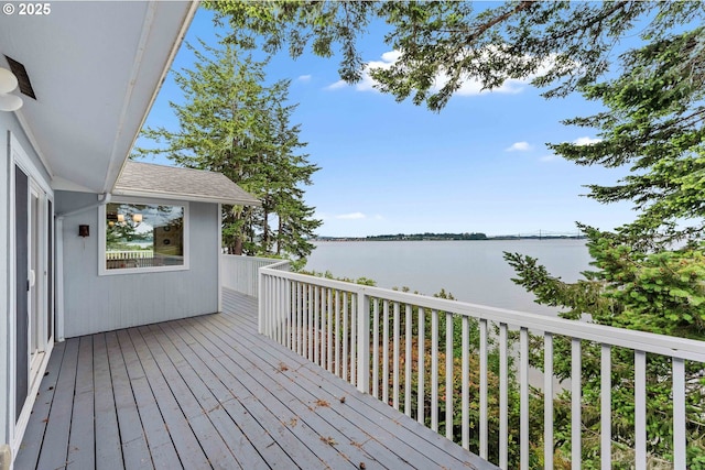 94020 E Shore Dr, North Bend, OR 97459 - wooden terrace with a water view