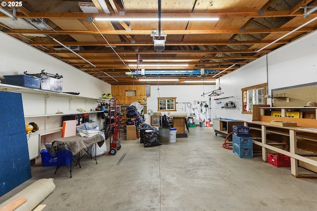 garage featuring a workshop area