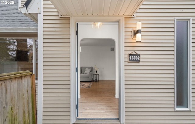 13332 SE Harold St, Portland, OR 97236 - doorway to property featuring roof with shingles