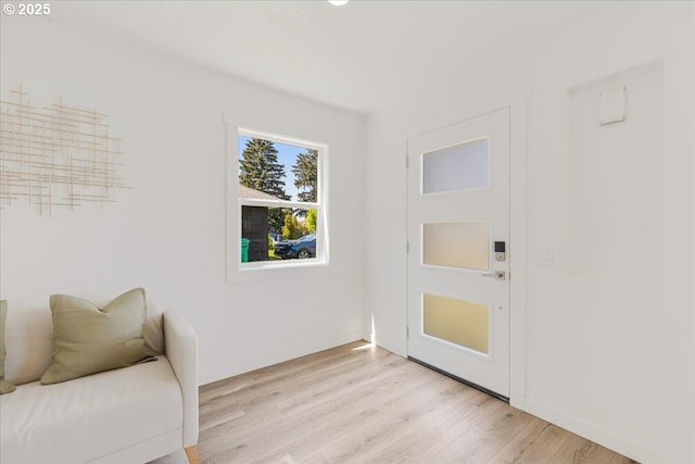 doorway with light wood finished floors