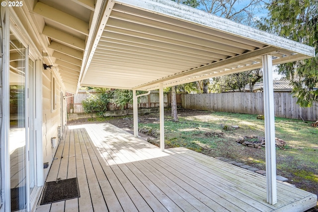 deck with a fenced backyard