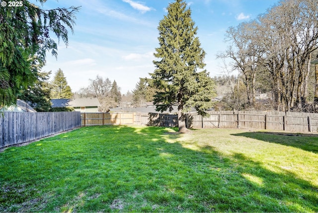 view of yard with a fenced backyard