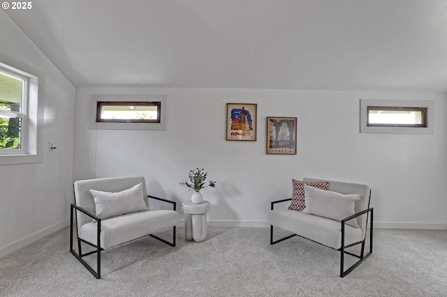 26 NW 22nd Pl, Portland, OR 97210 - living area featuring carpet flooring, lofted ceiling, and baseboards