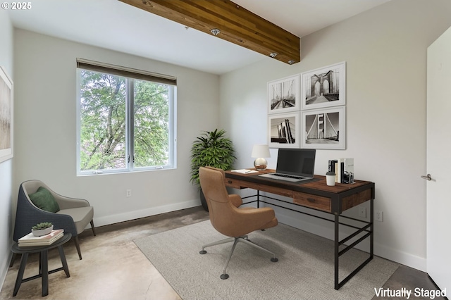 325 NE Graham St Unit 10, Portland, OR 97212 - home office with beam ceiling, baseboards, and concrete flooring