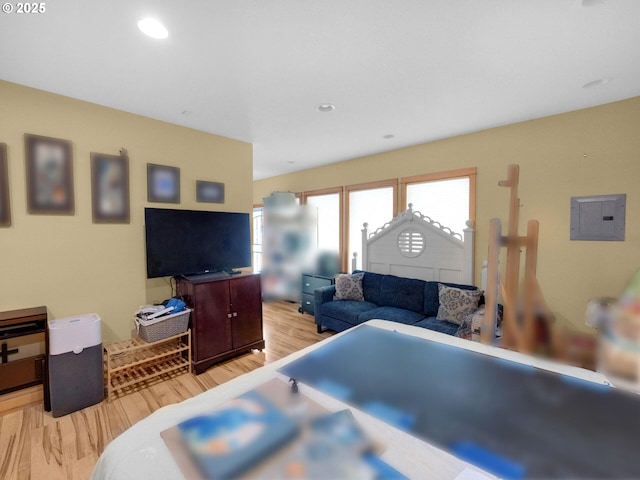107 Sunset Blvd, Cannon Beach, OR 97110 - living area with electric panel, light wood-style flooring, and recessed lighting