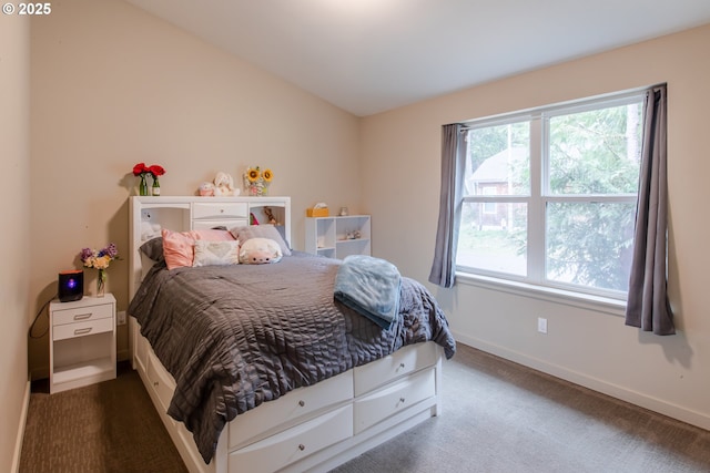 bedroom featuring multiple windows, baseboards, and carpet floors