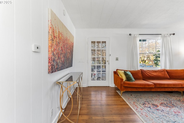 living room with dark wood-type flooring